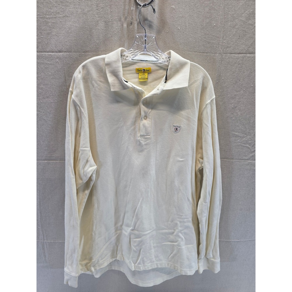 Duck Head Mens Long Sleeve Polo Shirt Cream Off White Cotton Pique Large 2451